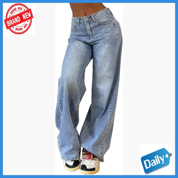 Mid Rise Wide Leg Boyfriend Jeans Soft Denim Plus Size 4-12 Y2K Vintage
